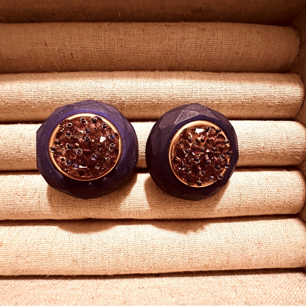 Vintage | Earrings | Wooden Clip-on Earrings with Crystal Beads
